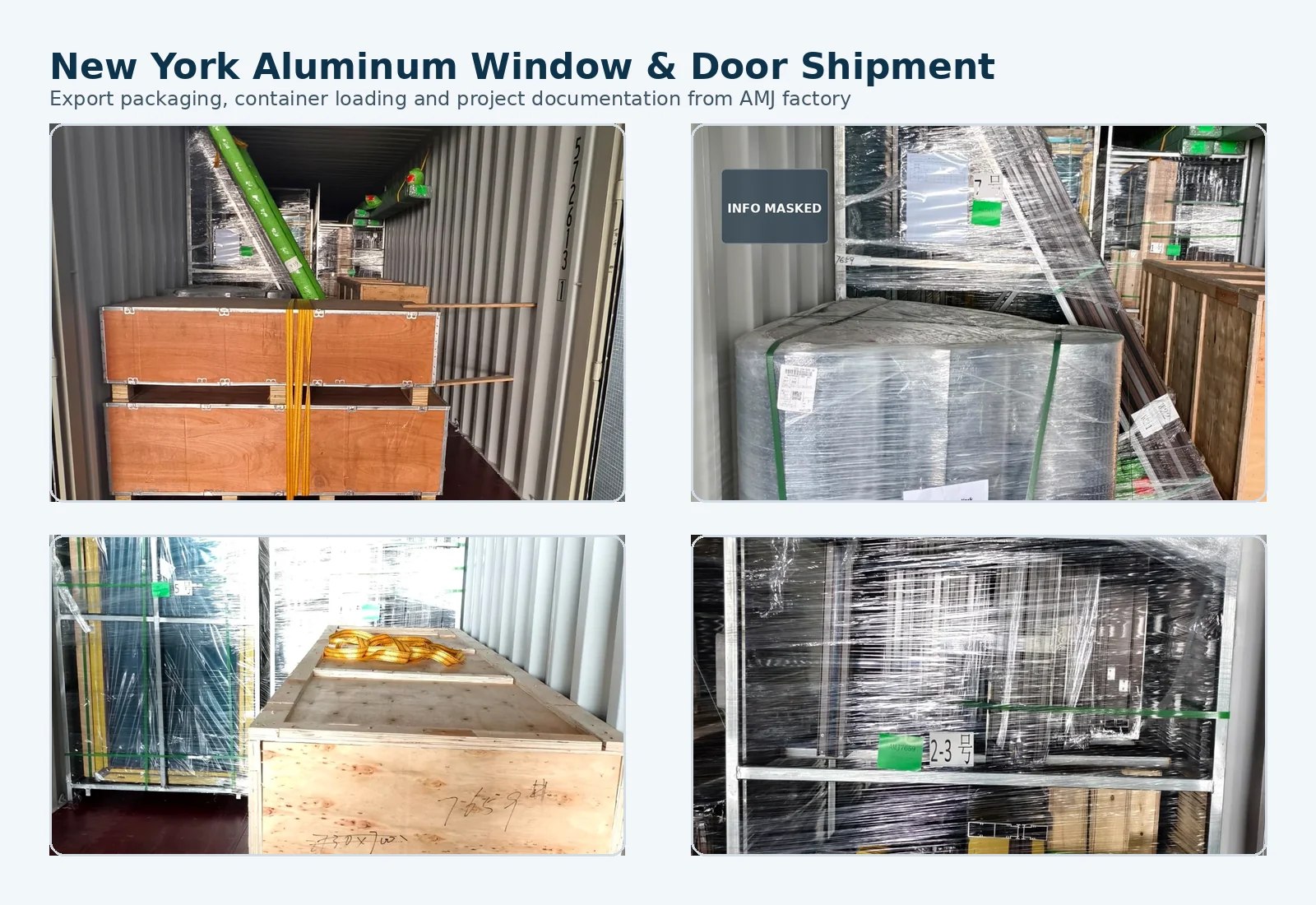 AMJ New York aluminum window and door shipment packaging overview