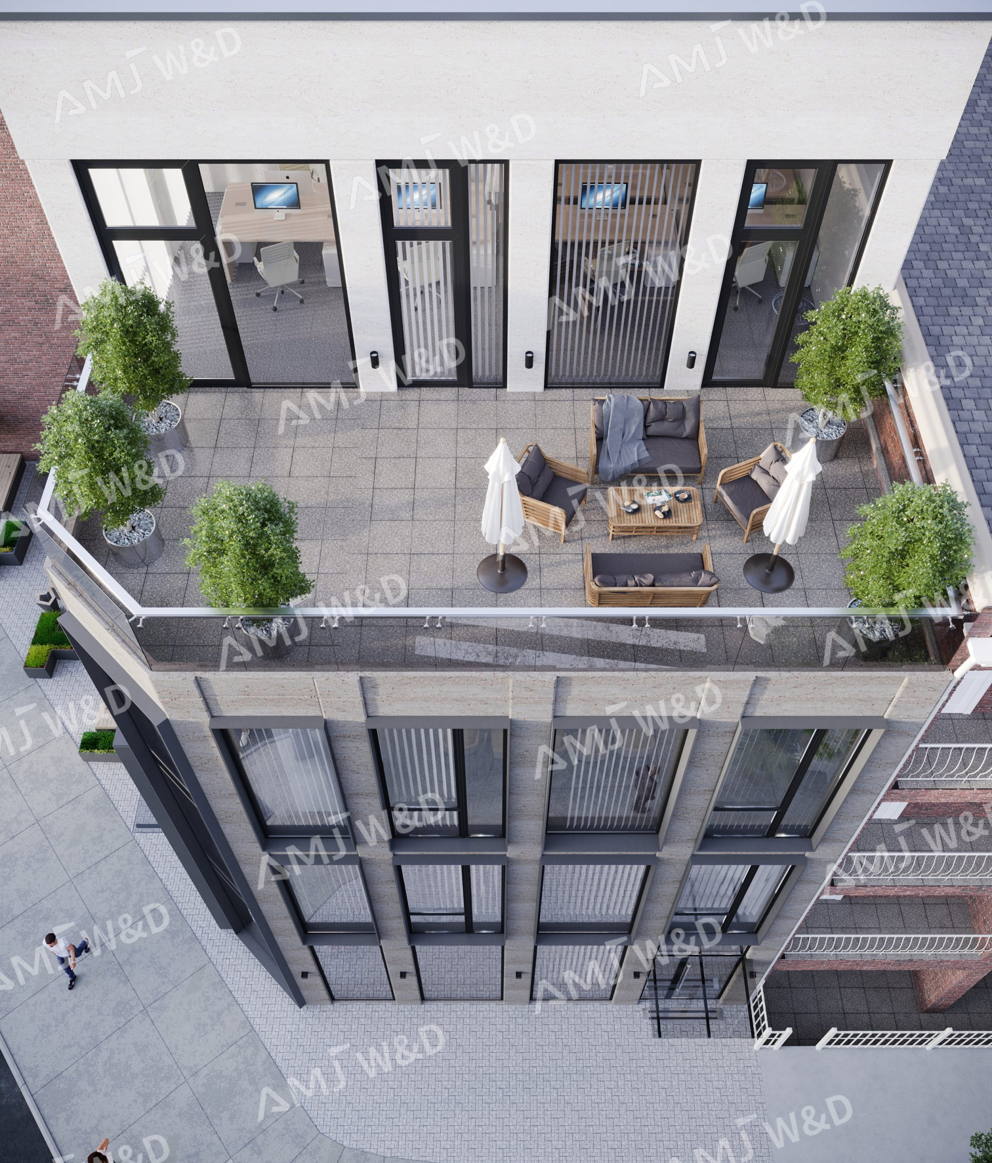 Modern mixed-use building with AMJ aluminum window and door systems