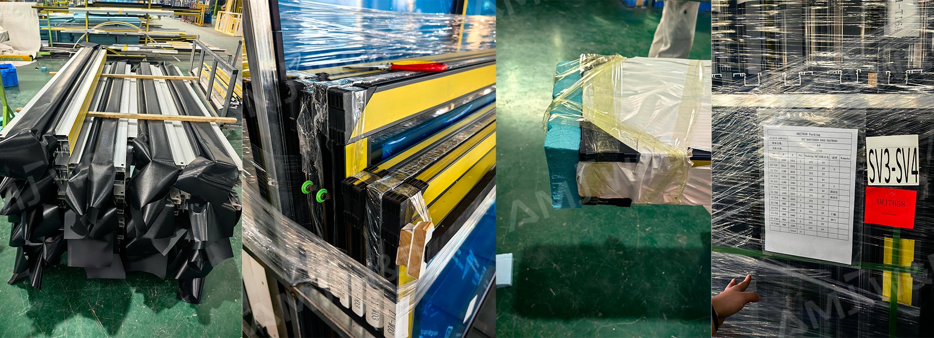 Aluminum window export packaging with foam, corner protection and film