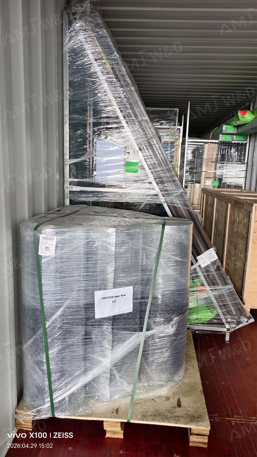 Aluminum windows and doors packed for construction project shipping