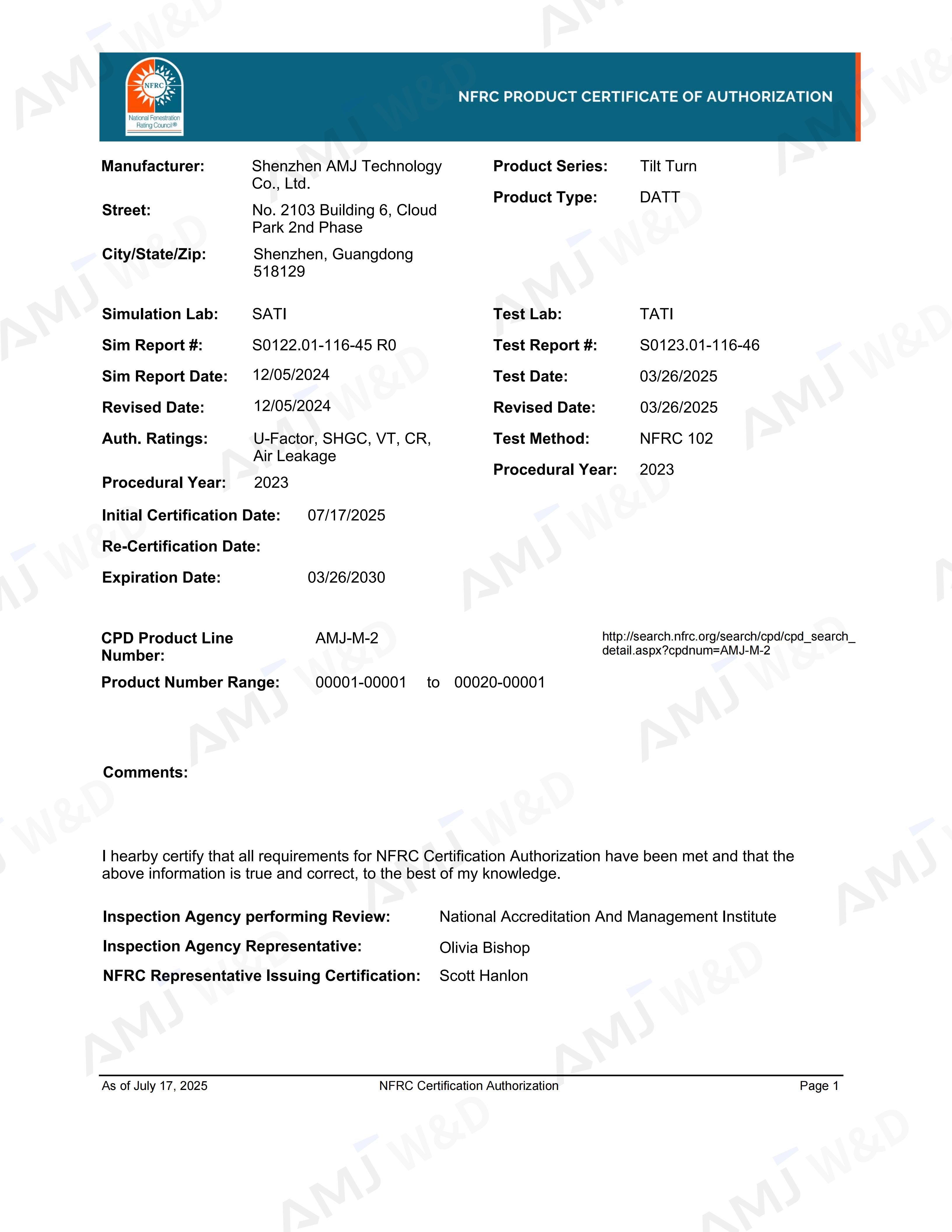NFRC Certificate