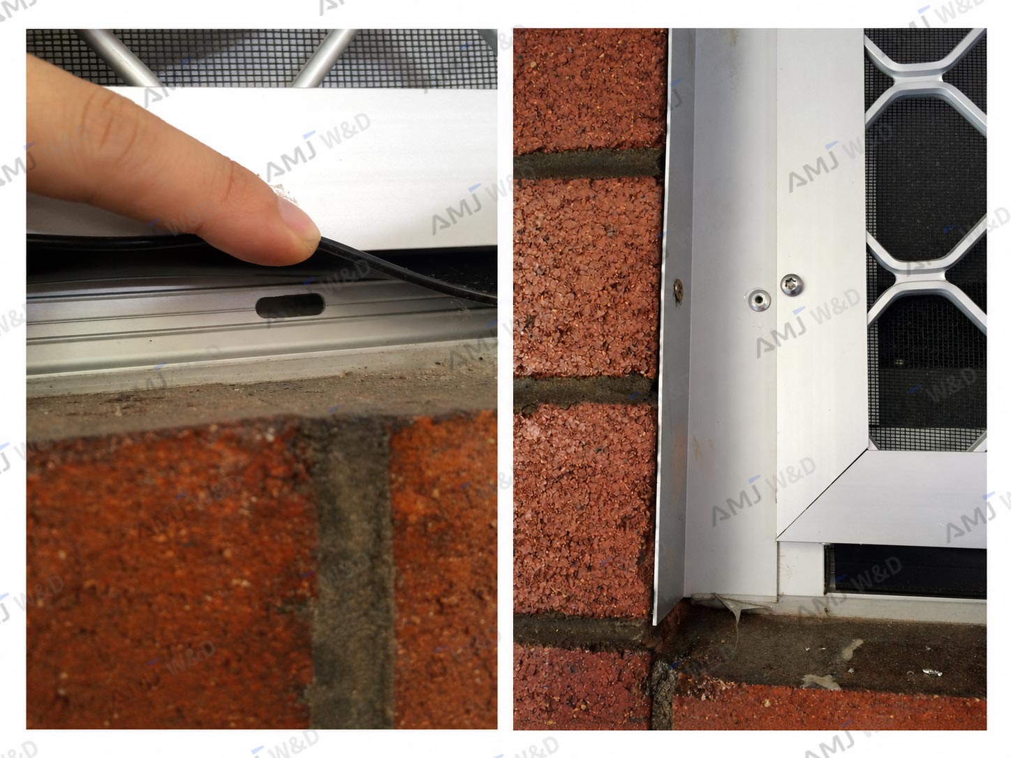 Coastal aluminum window finish hardware and drainage details