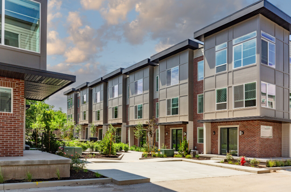 Aluminum windows installed in a modern townhouse development