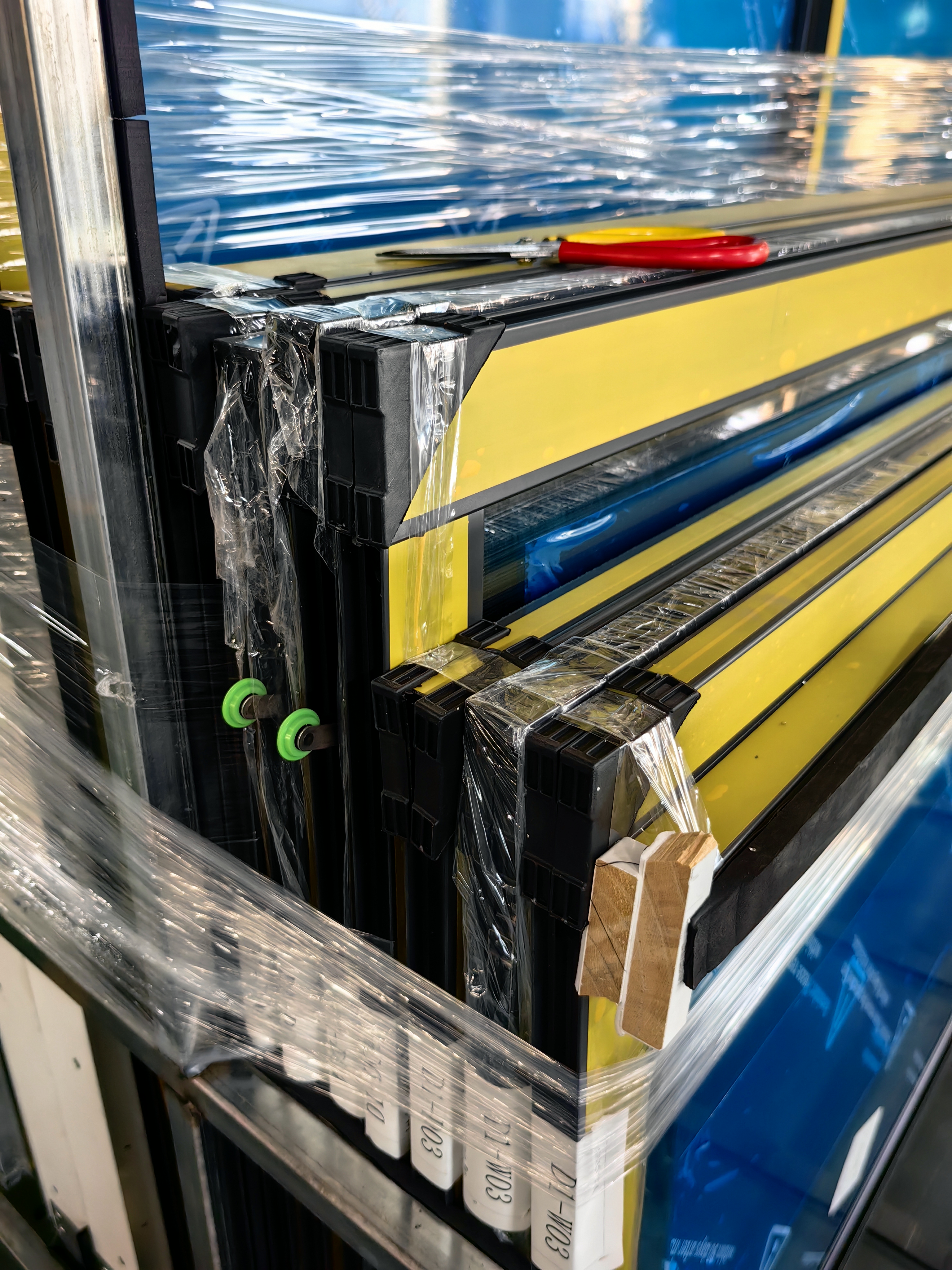 Packaged aluminum windows prepared for project delivery
