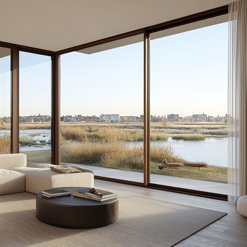 Large aluminum sliding glass doors for a modern residential project
