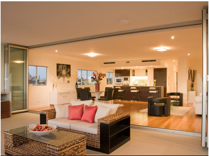 Bi fold doors for large openings in a modern residential project