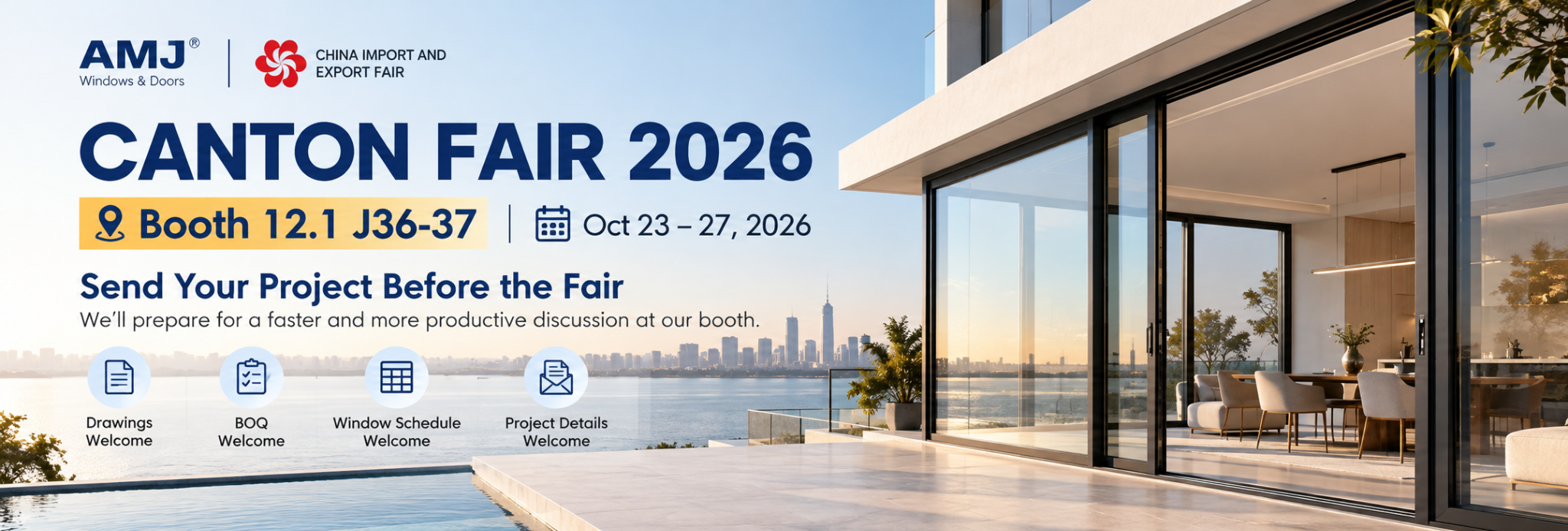 AMJ Windows & Doors at Canton Fair 2026 Booth 12.1 J36-37 in Guangzhou China