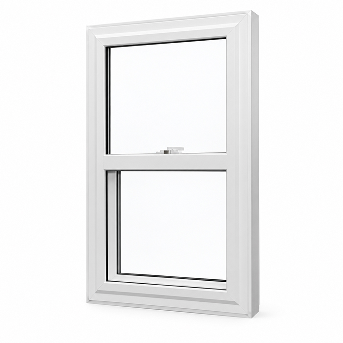 White 82mm UPVC single hung window with insect screen