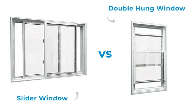 Single hung window with vertically sliding lower sash compared with horizontal sliding aluminum window