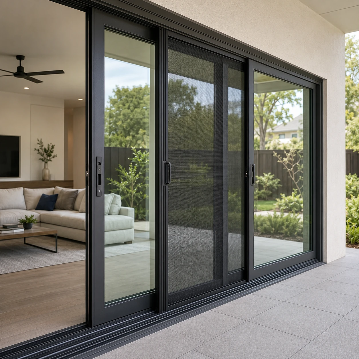 Screen-Ready Three-Track Aluminum Sliding Door
