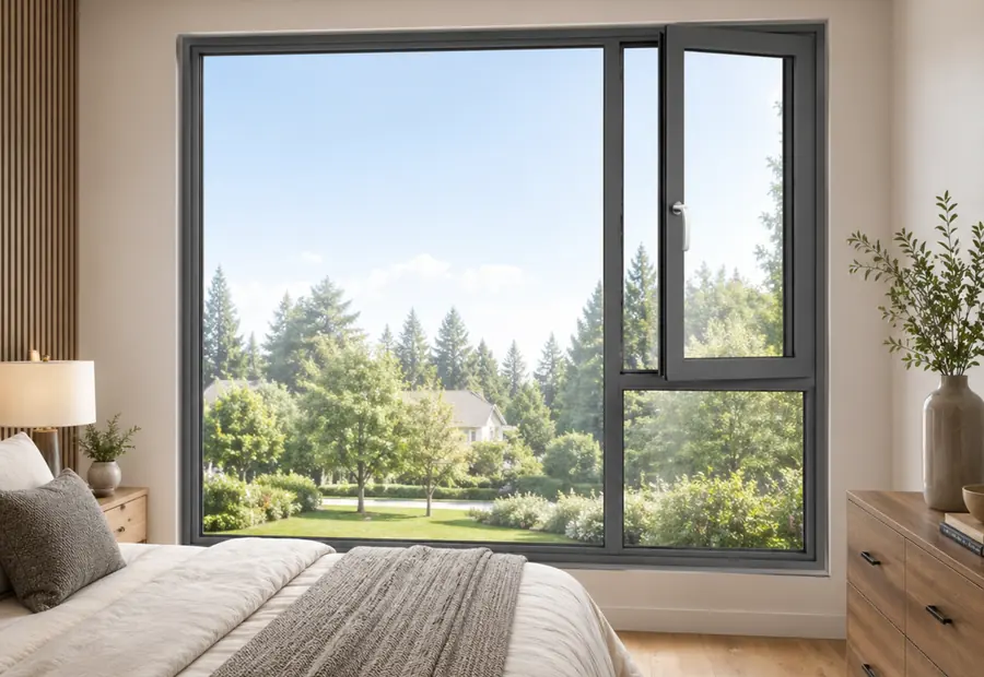 AMJ 67T Series Tilt & Turn Window installed in a North American residential interior